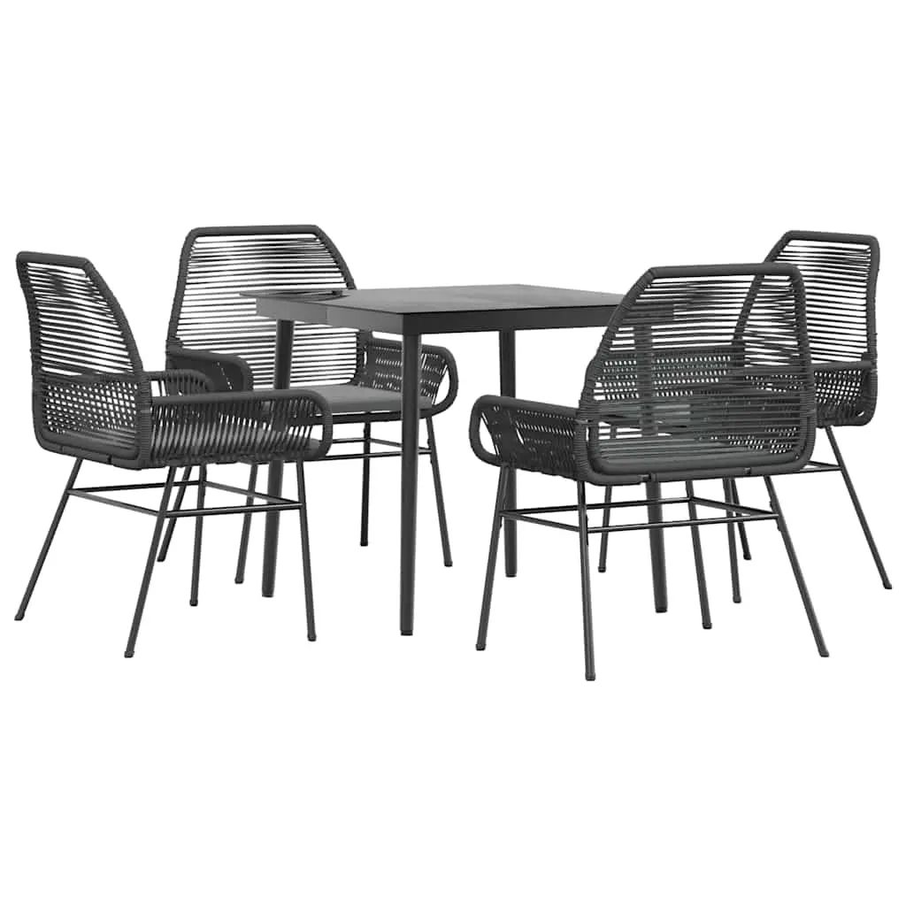 5 Piece Garden Dining Set with Cushions Black Poly Rattan Glass 3334465 - Furniture