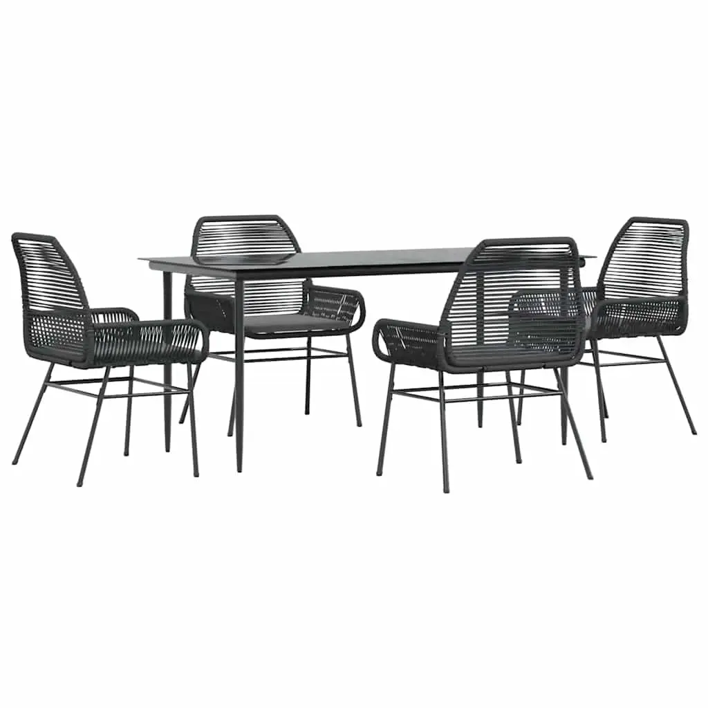 5 Piece Garden Dining Set with Cushions Black Poly Rattan Glass 3334467 - Furniture