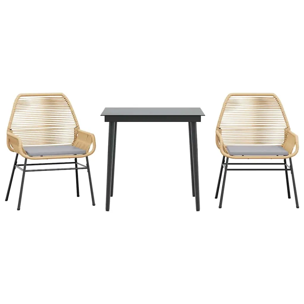 3 Piece Garden Dining Set with Cushions Brown Poly Rattan Glass 3334471 - Furniture