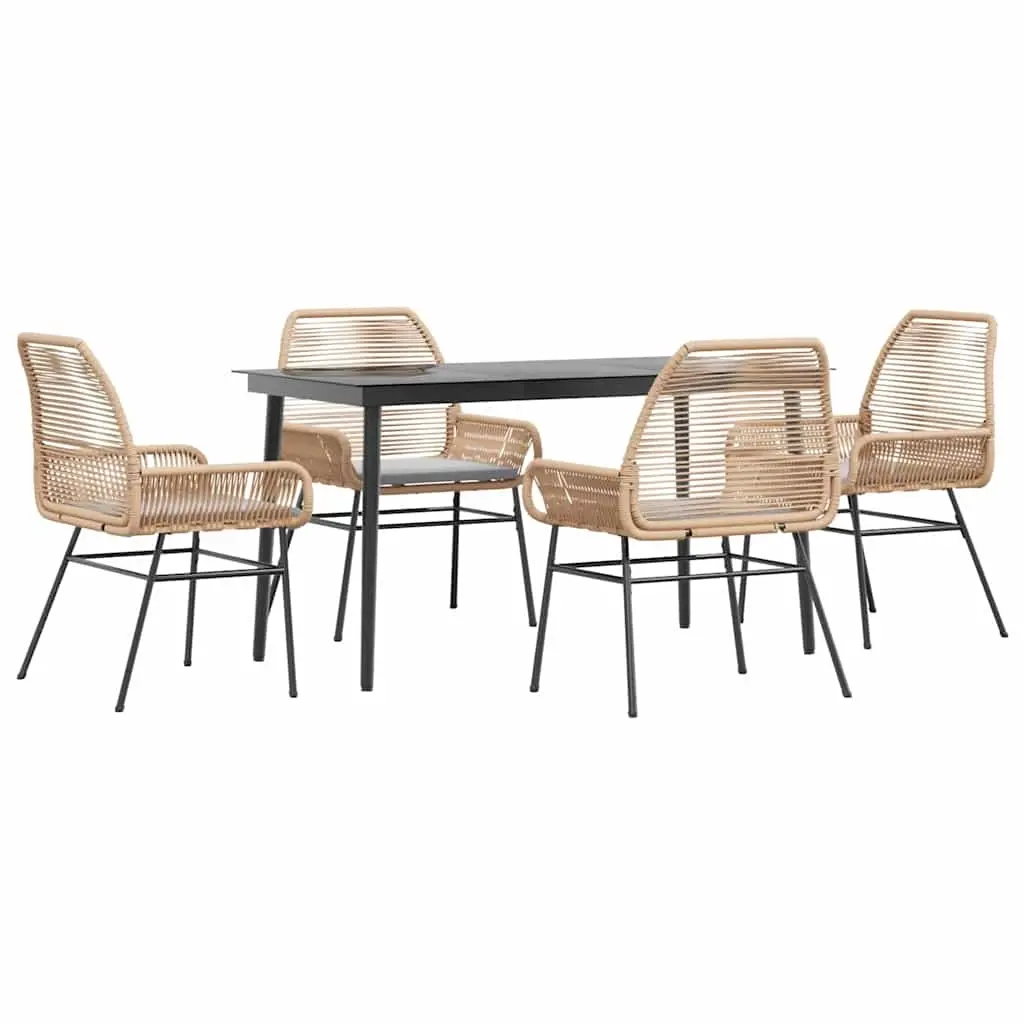 5 Piece Garden Dining Set with Cushions Brown Poly Rattan Glass 3334473 - Furniture
