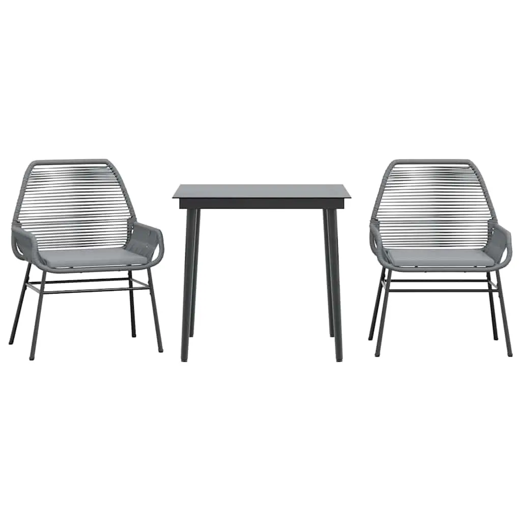 3 Piece Garden Dining Set with Cushions Grey Poly Rattan Glass 3334478 - Furniture