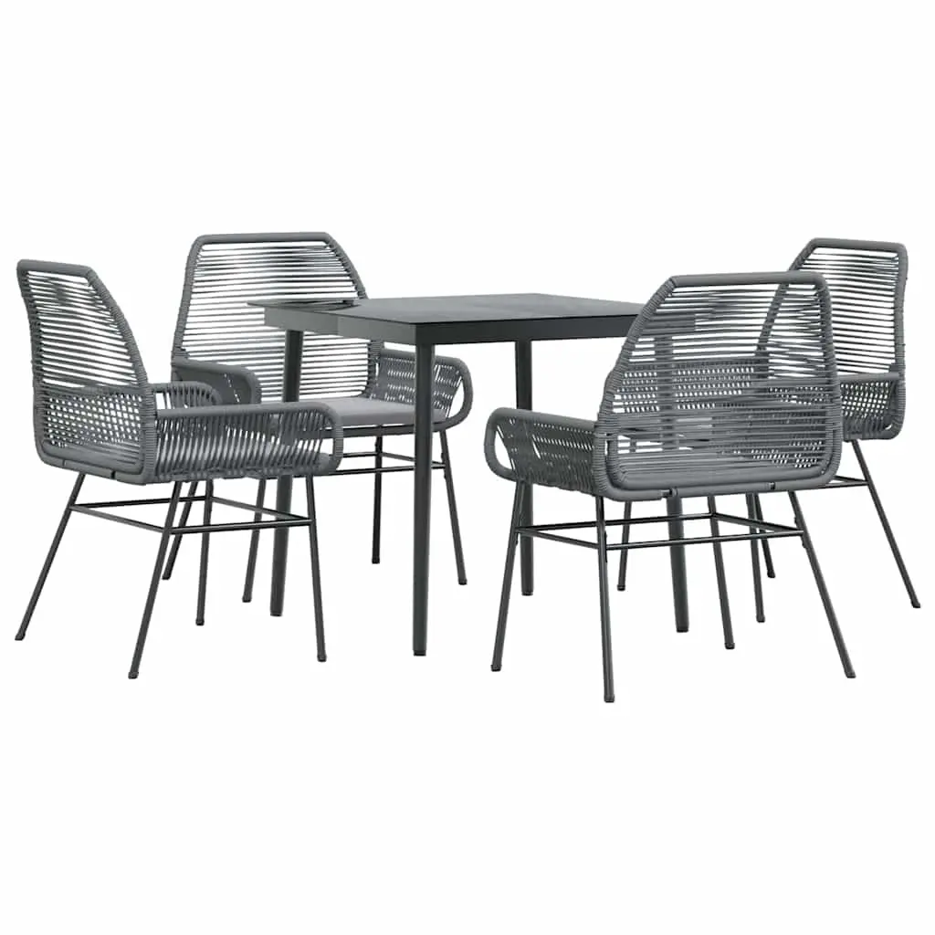 5 Piece Garden Dining Set with Cushions Grey Poly Rattan Glass 3334479 - Furniture