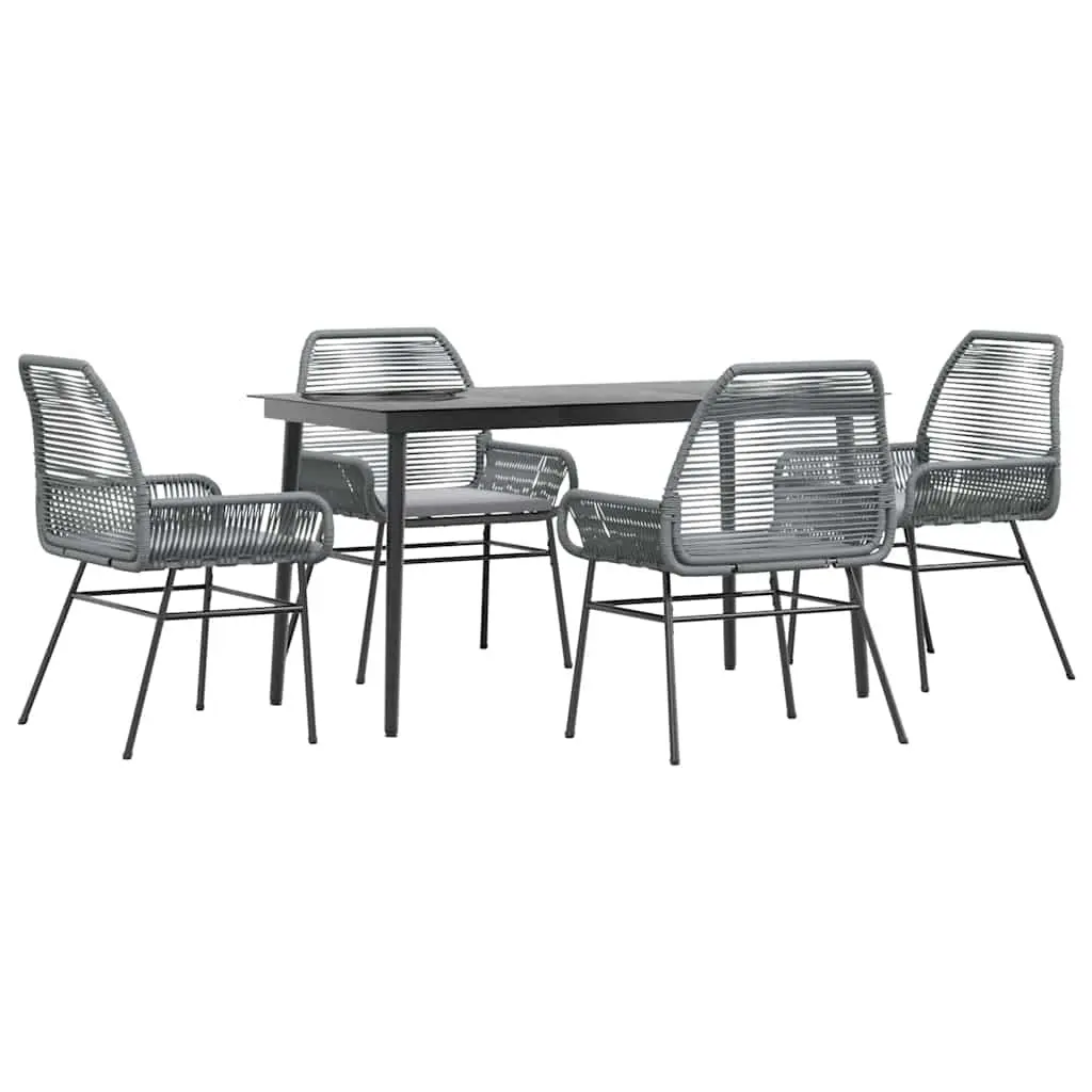5 Piece Garden Dining Set with Cushions Grey Poly Rattan Glass 3334480 - Furniture