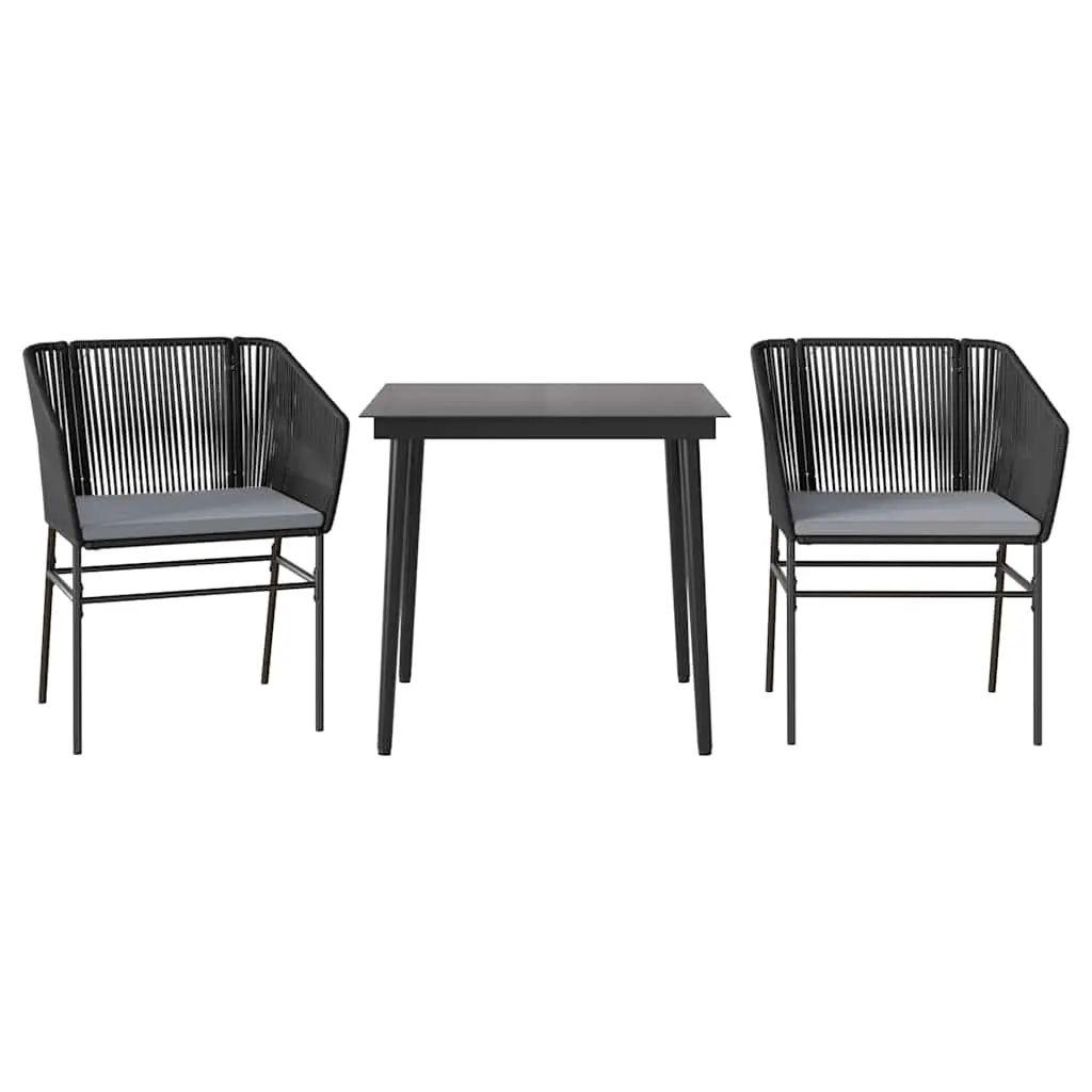3 Piece Garden Dining Set with Cushions Black Poly Rattan Glass 3334513 - Furniture