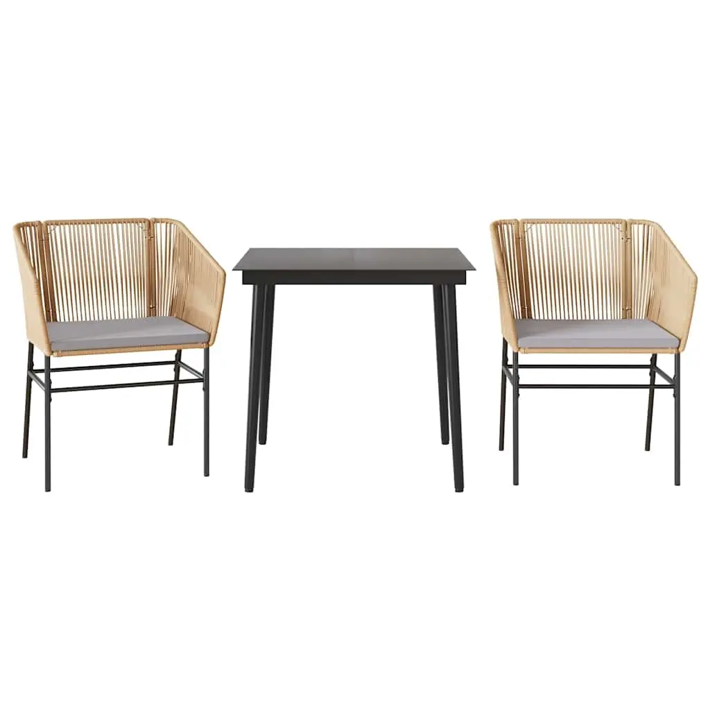 3 Piece Garden Dining Set with Cushions Brown Poly Rattan Glass 3334520 - Furniture