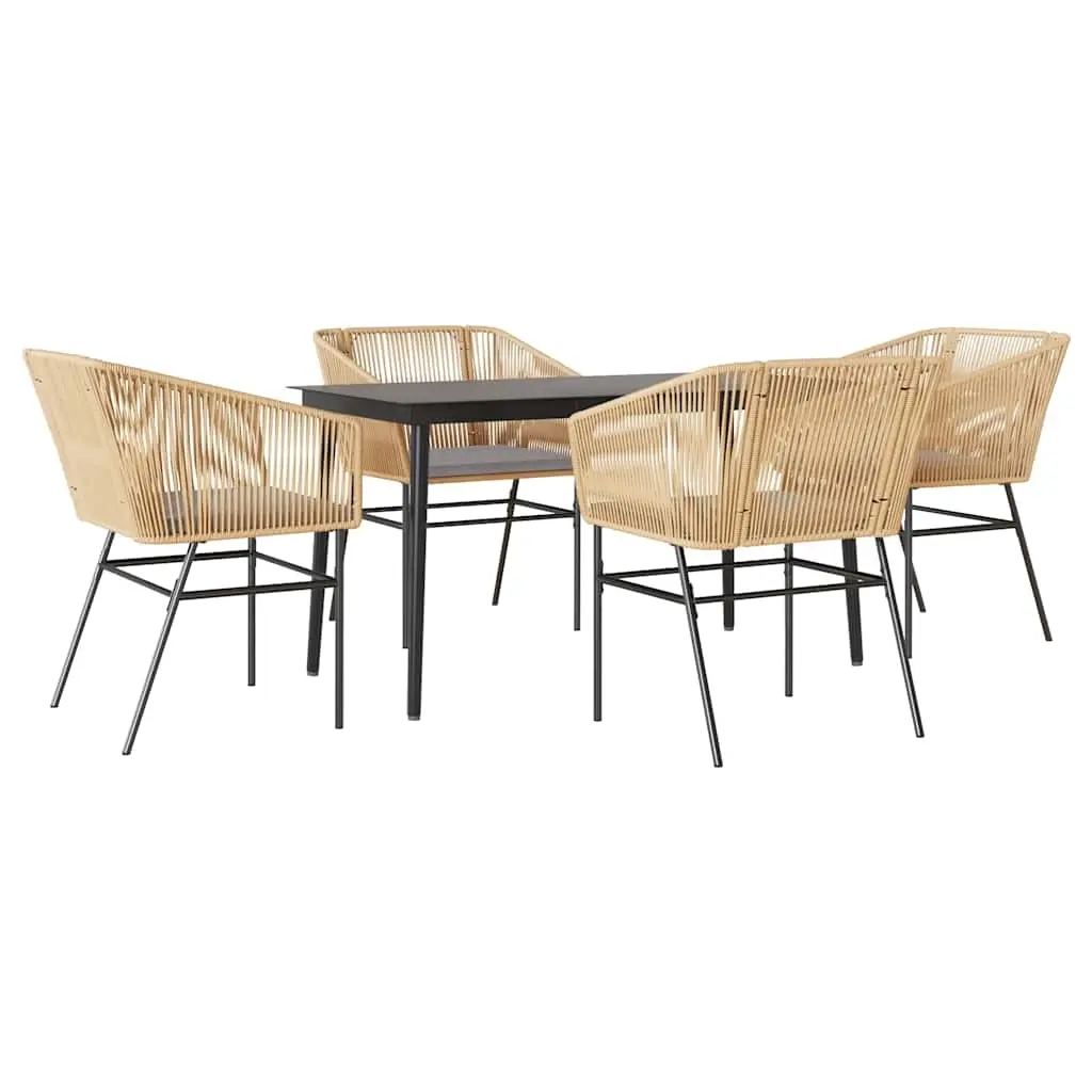 5 Piece Garden Dining Set with Cushions Brown Poly Rattan Glass 3334522 - Furniture