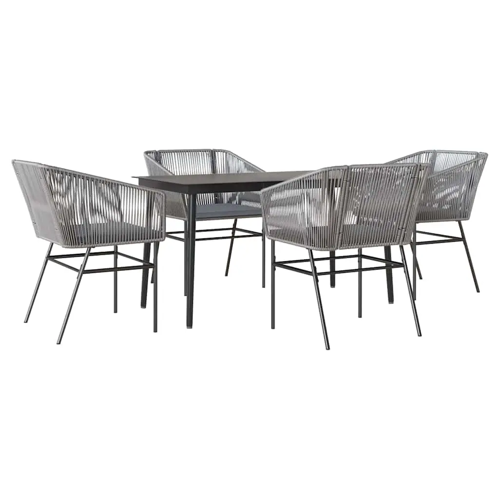 5 Piece Garden Dining Set with Cushions Grey Poly Rattan Glass 3334529 - Furniture