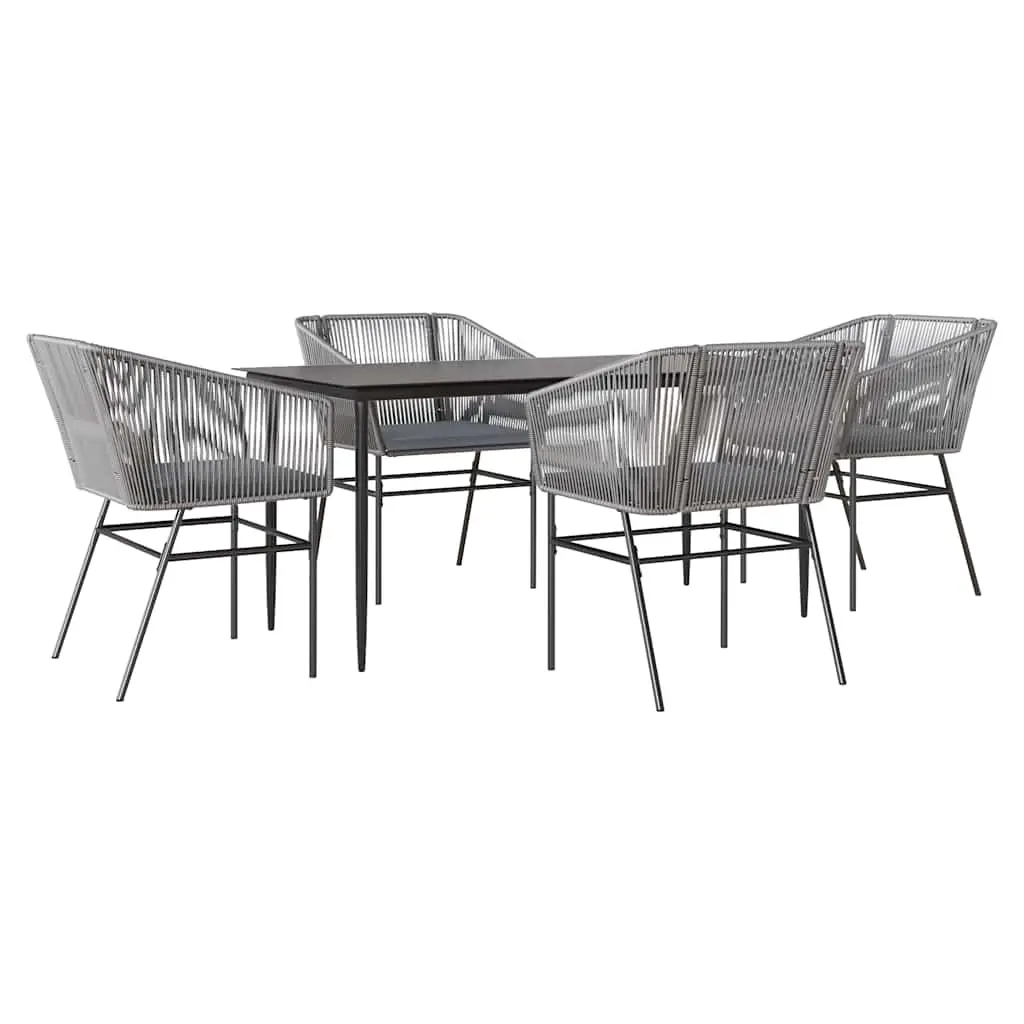 5 Piece Garden Dining Set with Cushions Grey Poly Rattan Glass 3334530 - Furniture