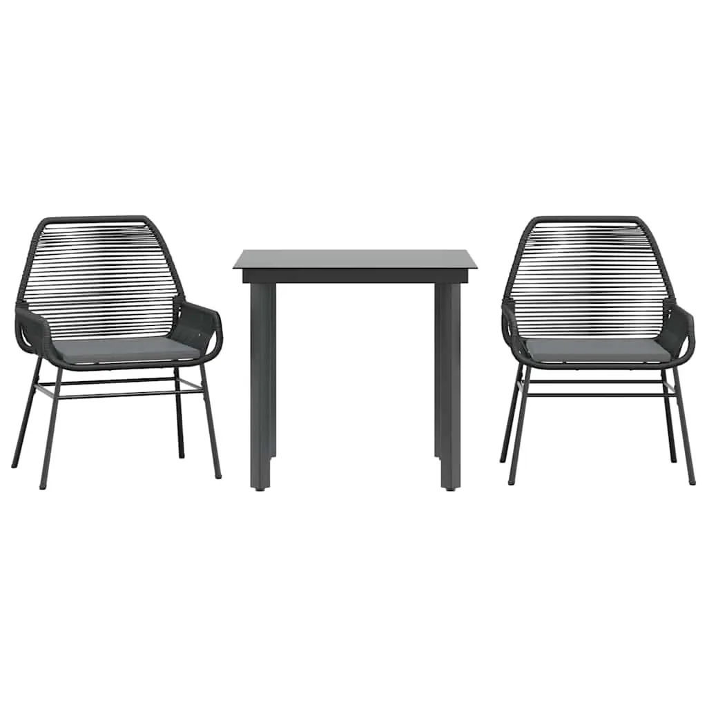 3 Piece Garden Dining Set with Cushions Black Poly Rattan Glass 3334562 - Furniture