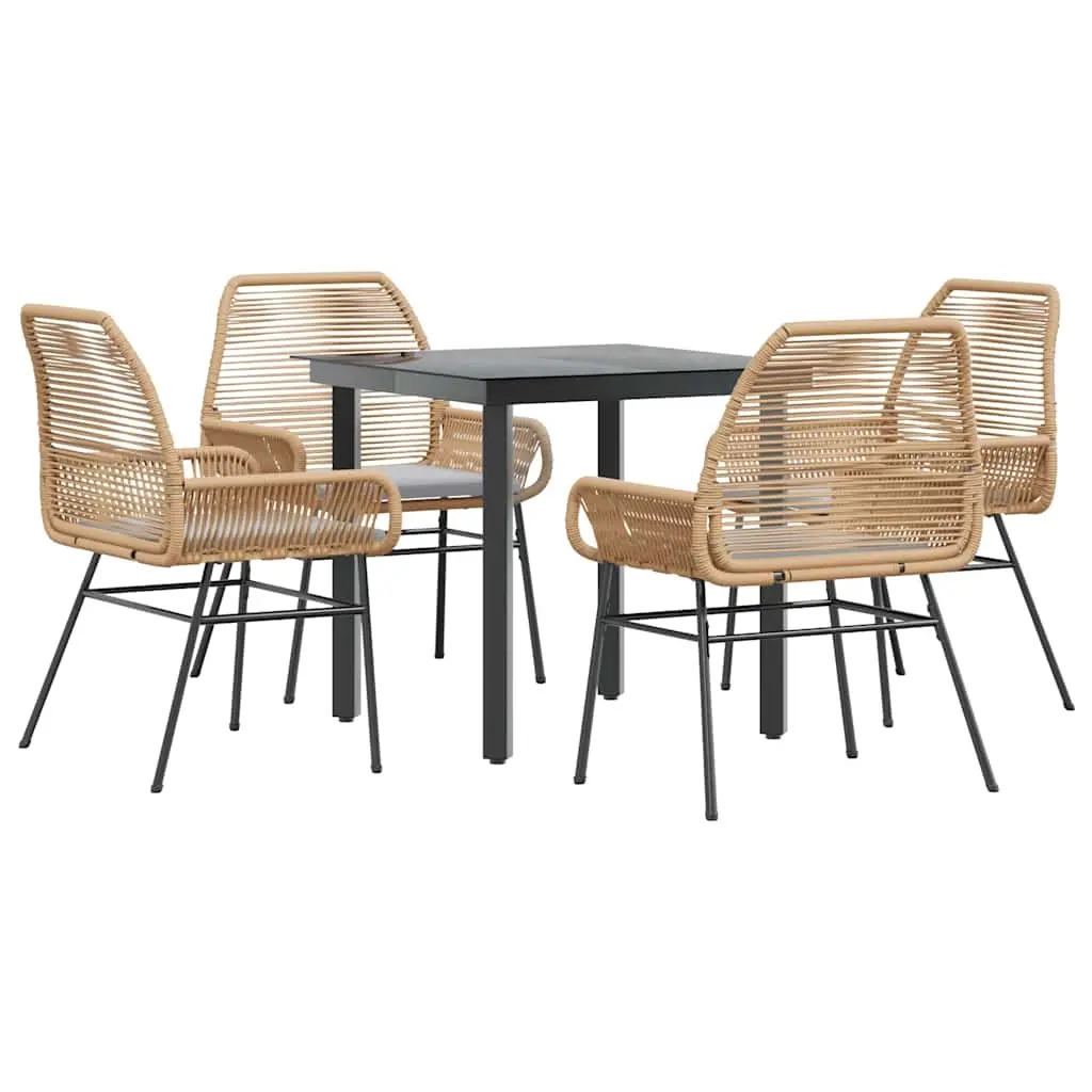 5 Piece Garden Dining Set with Cushions Brown Poly Rattan Glass 3334570 - Furniture