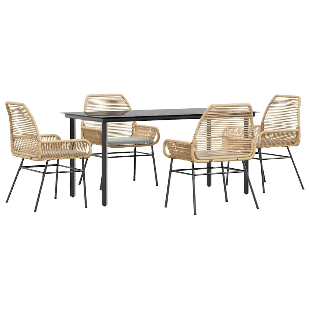 5 Piece Garden Dining Set with Cushions Brown Poly Rattan Glass 3334572 - Furniture