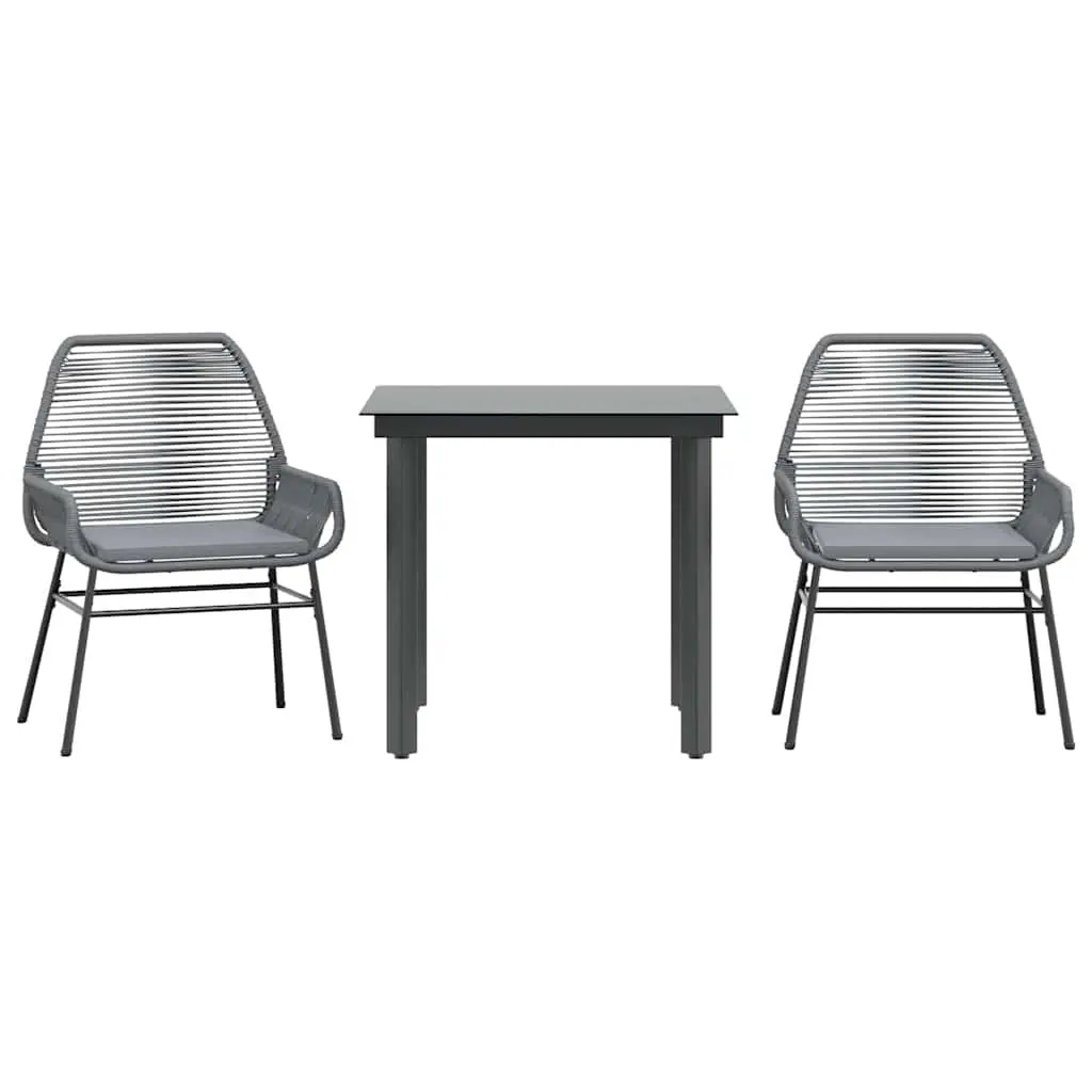 3 Piece Garden Dining Set with Cushions Grey Poly Rattan Glass 3334576 - Furniture