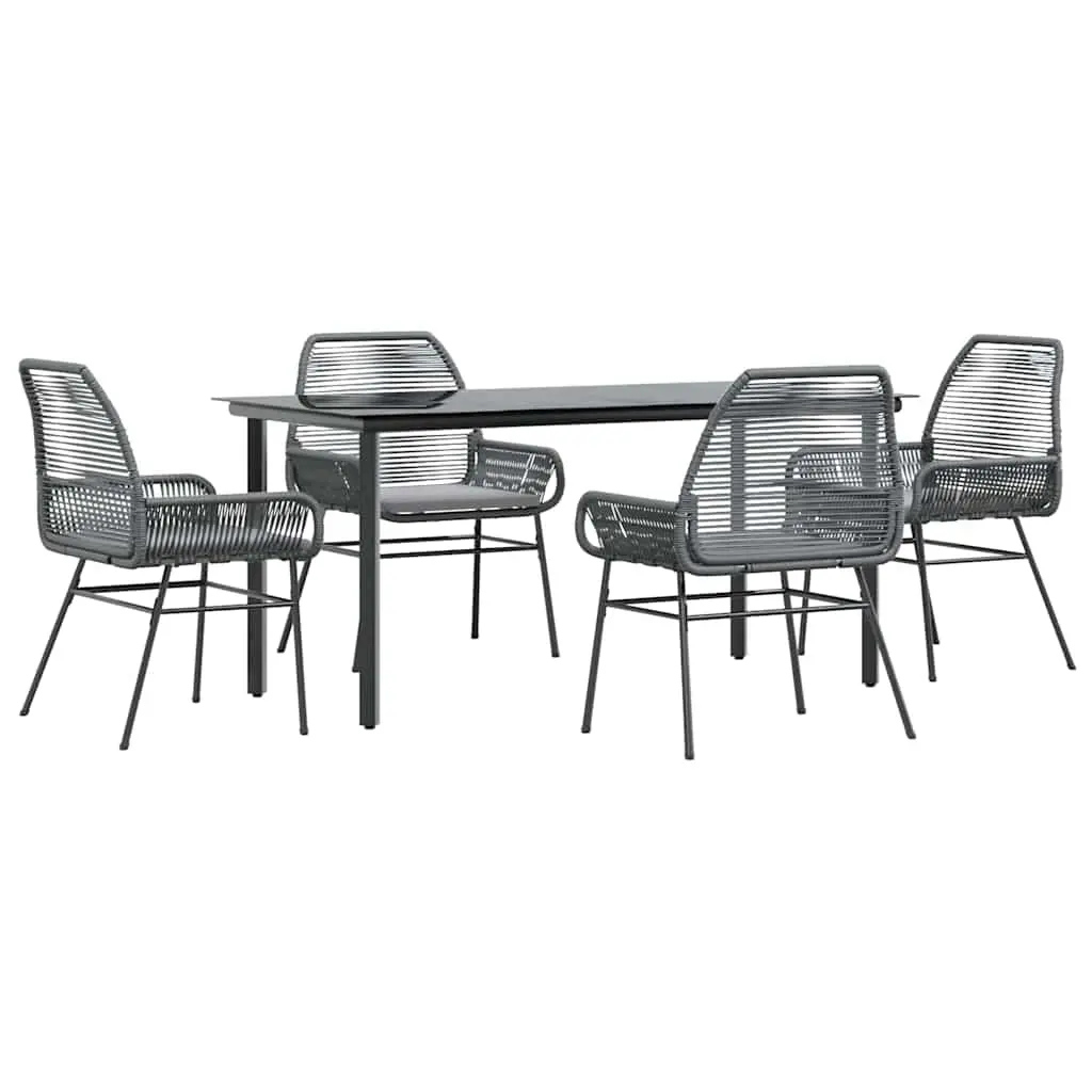 5 Piece Garden Dining Set with Cushions Grey Poly Rattan Glass 3334579 - Furniture