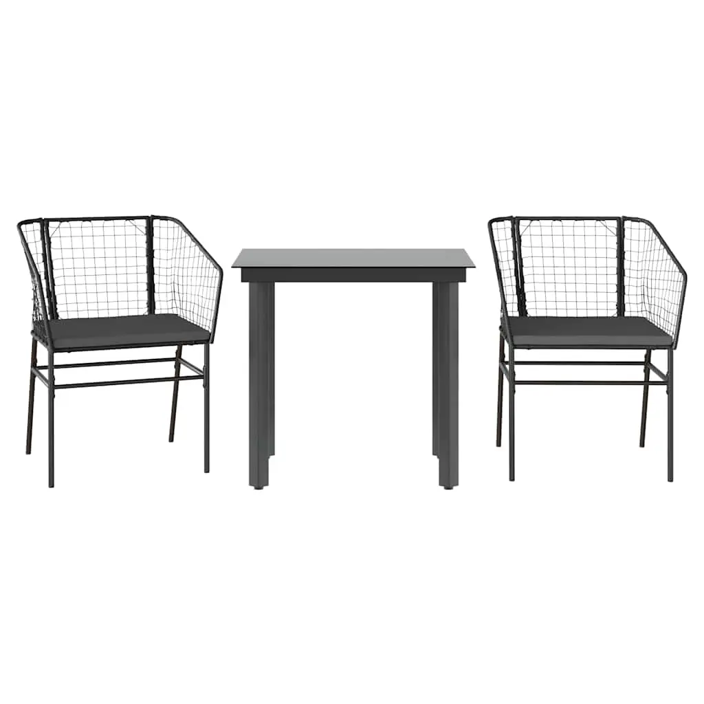 3 Piece Garden Dining Set with Cushions Black Poly Rattan Glass 3334597 - Furniture