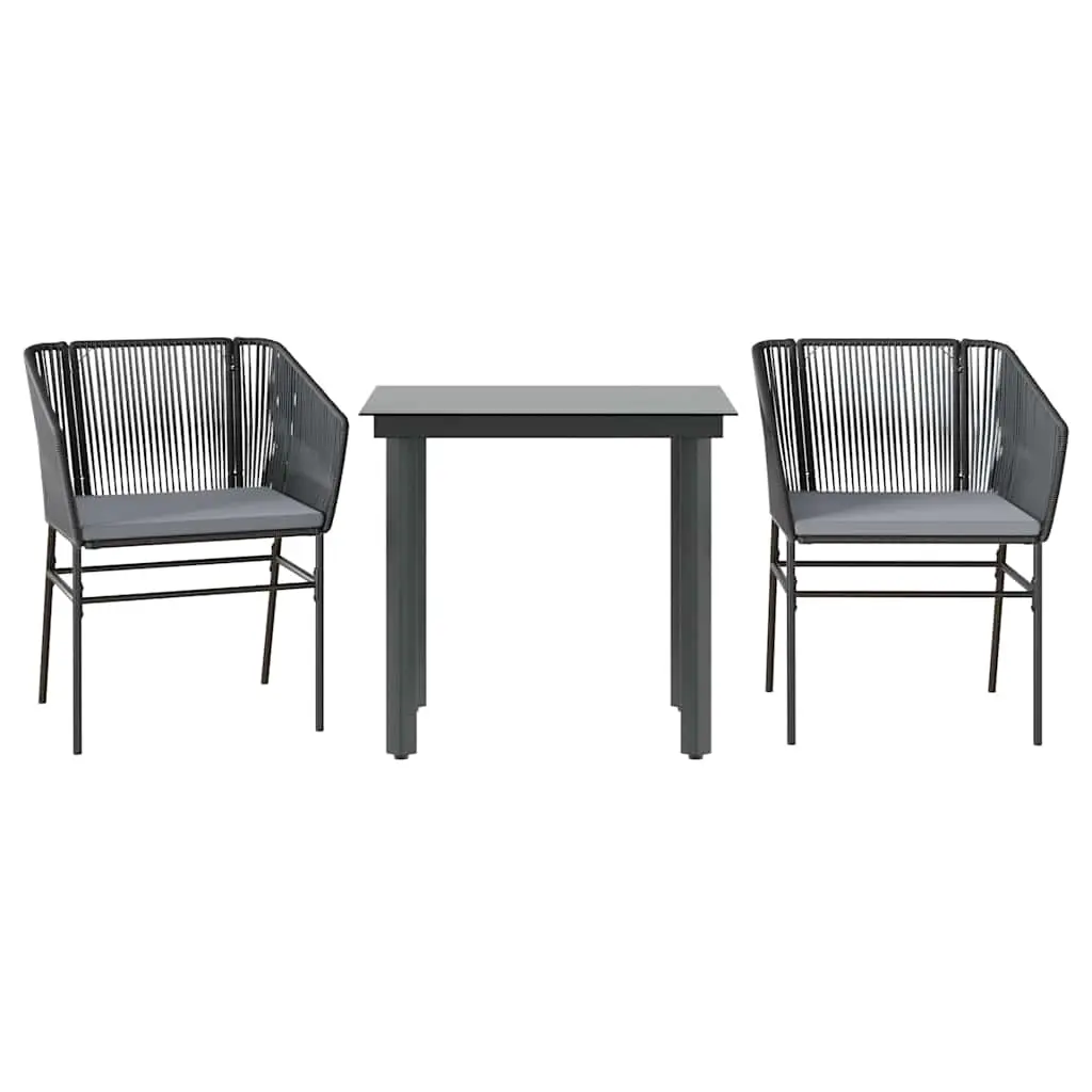 3 Piece Garden Dining Set with Cushions Black Poly Rattan Glass 3334611 - Furniture