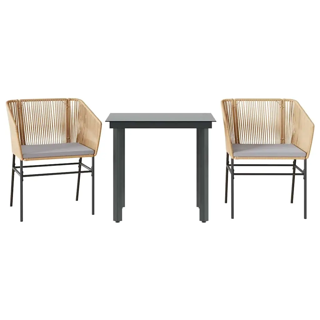 3 Piece Garden Dining Set with Cushions Brown Poly Rattan Glass 3334618 - Furniture