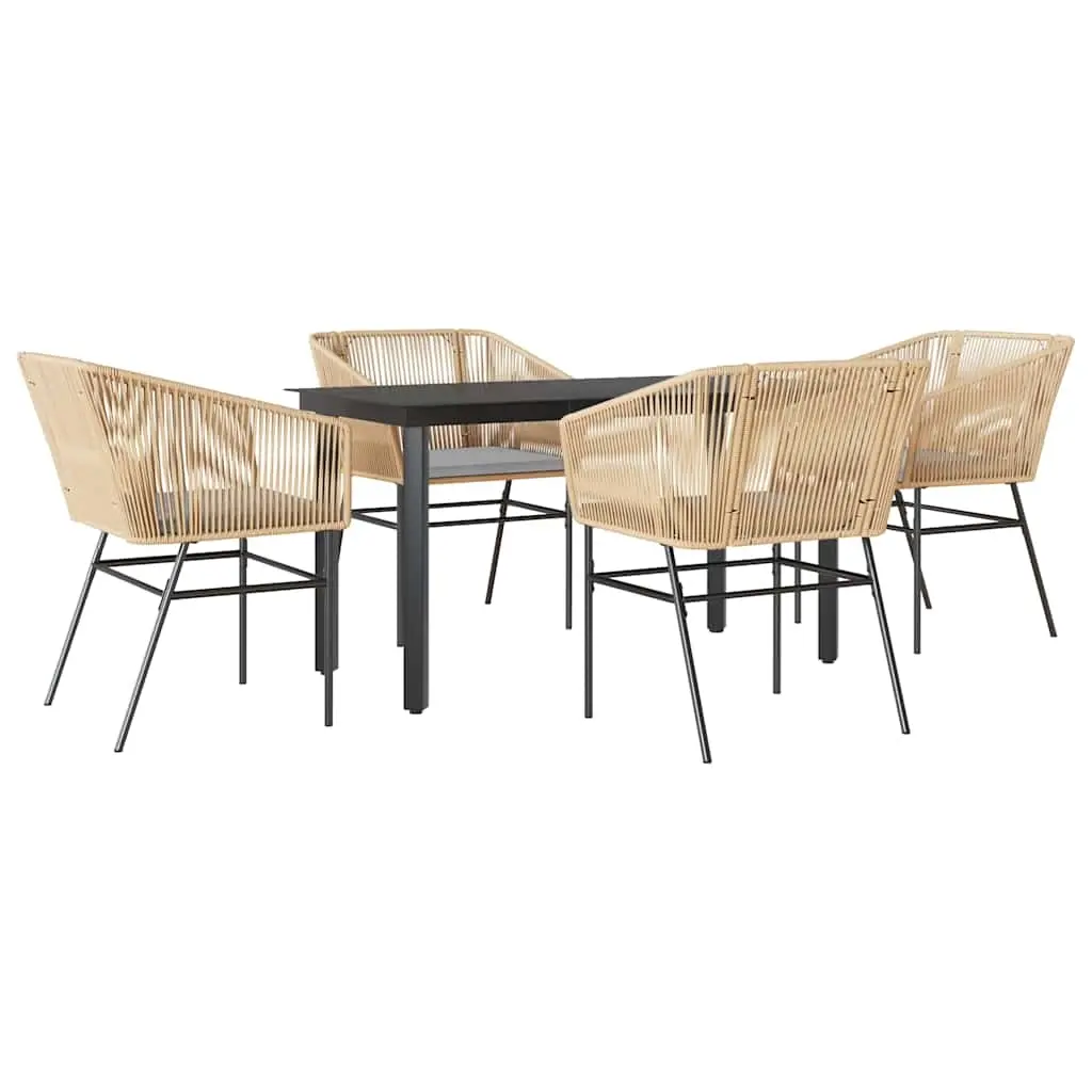 5 Piece Garden Dining Set with Cushions Brown Poly Rattan Glass 3334620 - Furniture