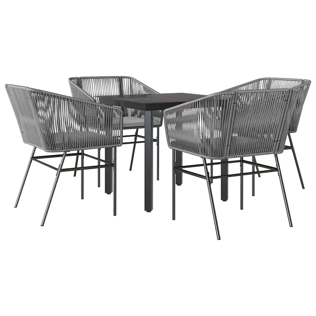 5 Piece Garden Dining Set with Cushions Grey Poly Rattan Glass 3334626 - Furniture