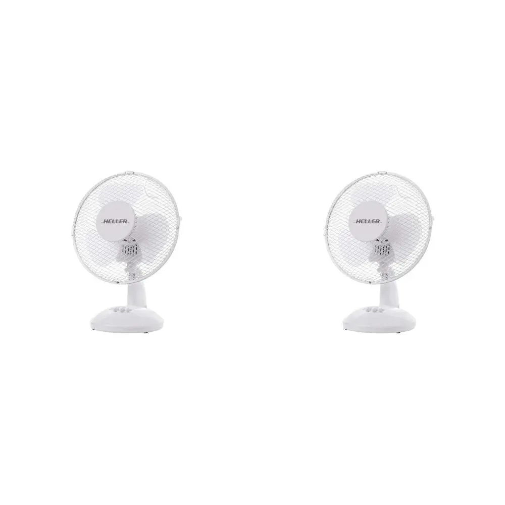 2x Heller 23cm Compact Adjustable Cooling Home/Office Desk Fan 20W - White