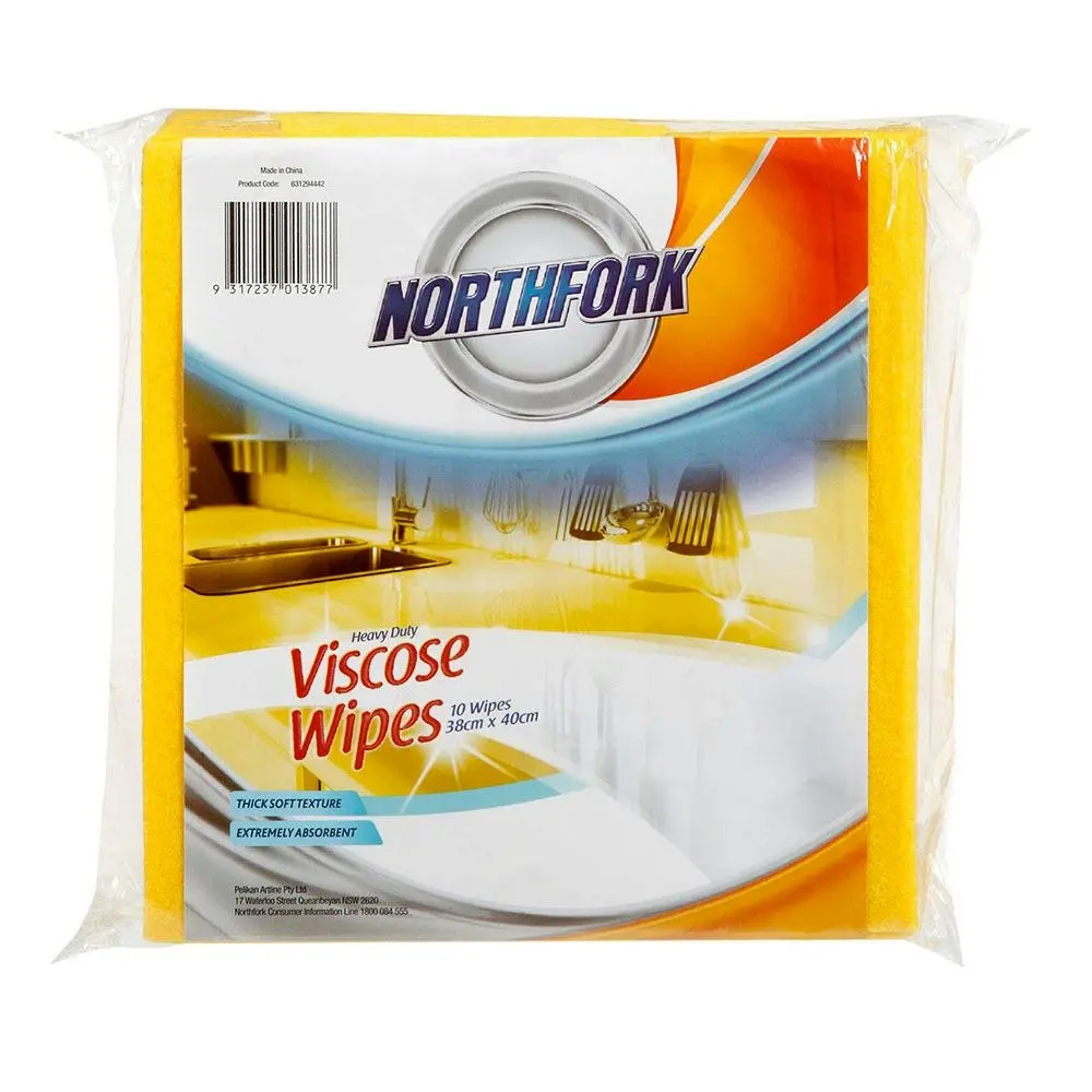 10PK Northfork Heavy Duty Absorbent Viscose Cleaning Wipes/Cloth 40x38cm Yellow - Home & Garden