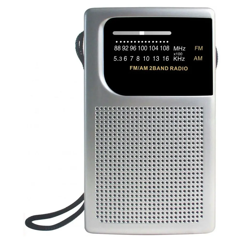 Laser Pocket Travel Portable AM/FM Radio w/Strap/3.5mm Audio Jack/Speaker Silver - Electronics