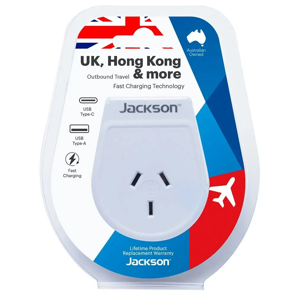 Jackson Travel Power Adaptor AUS/NZ To UK & Hong Kong w/ USB Type A/Type C - Electronics