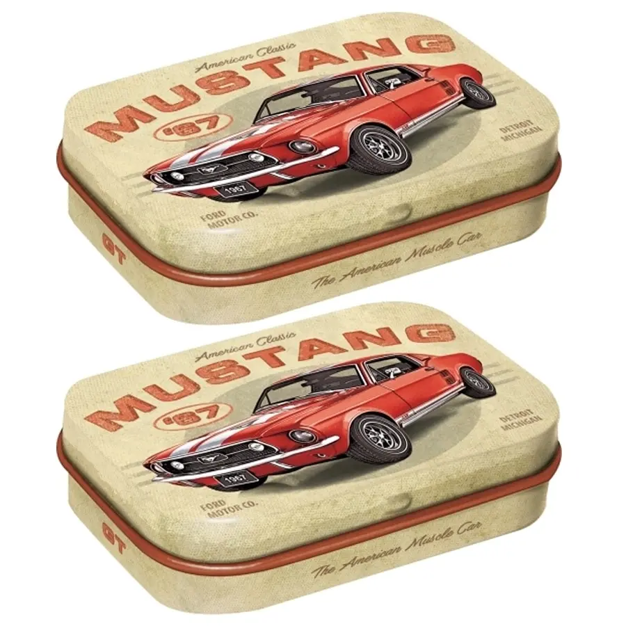 2x Nostalgic Art 6cm Mint Tin Box Ford Mustang GT 1967 Red Fresh Breath Candy - Groceries