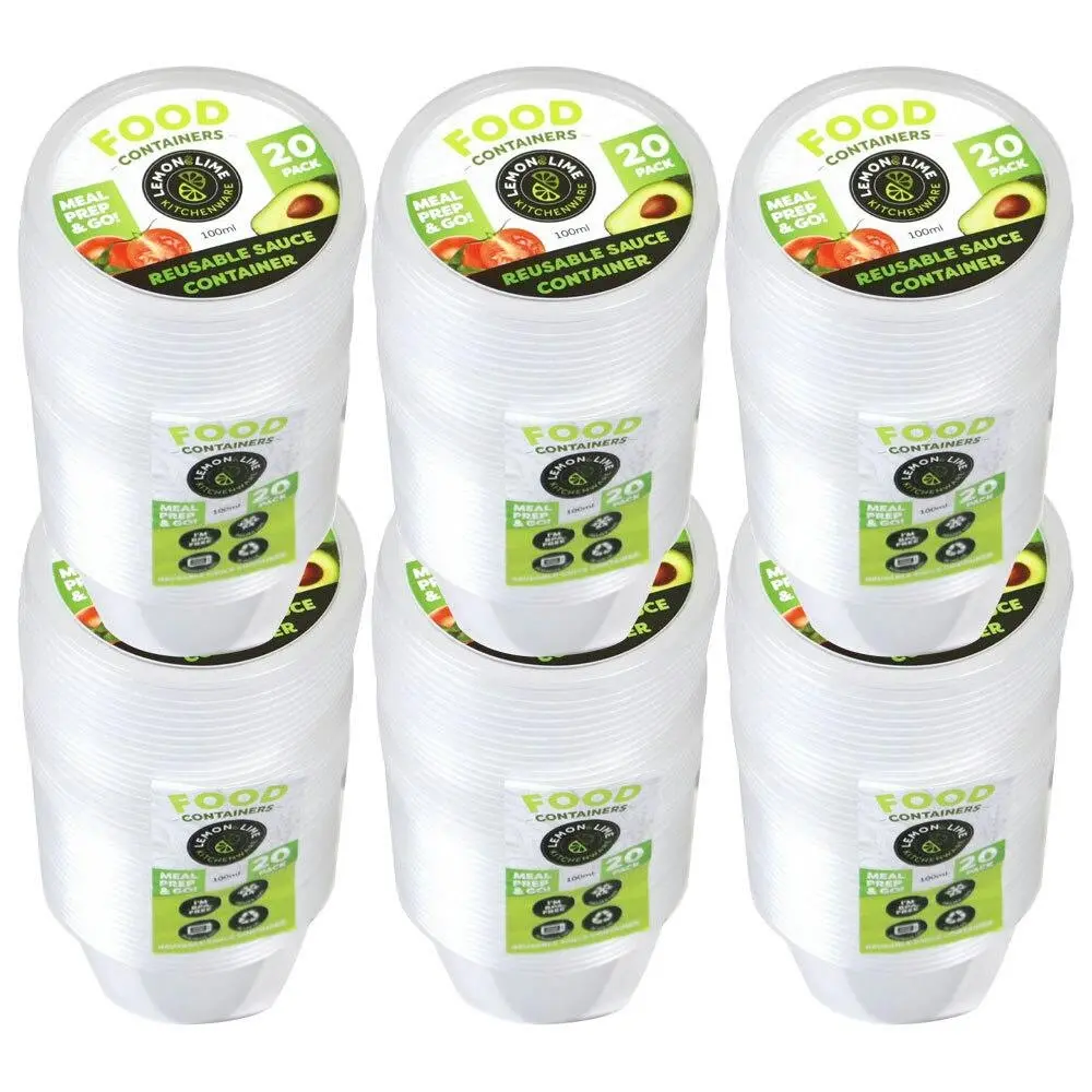 6x 20PK Lemon & Lime Round 100ml Reusable Sauce Dipping Container/Storage w/Lid - Home & Garden