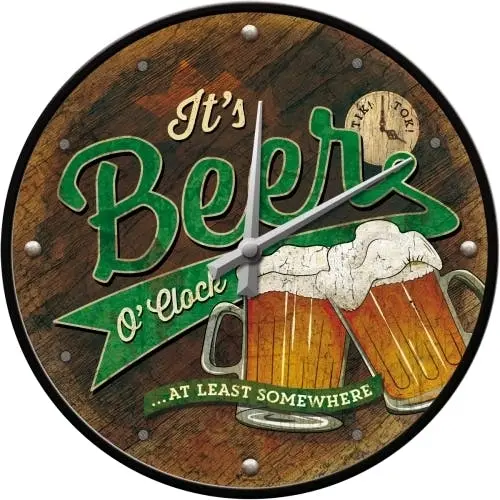 Nostalgic Art 30cm Home/Office Quartz Round Wall Clock Beer O'clock Glasses - Home & Garden