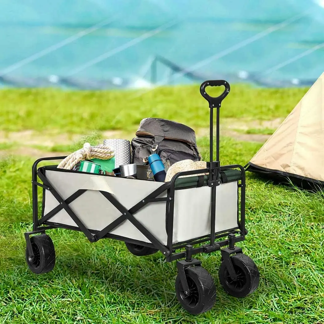 Lambu Garden Camping Trolley Outdoor Garden Wagon Cart Folding Widen Picnic Beige - Home & Garden
