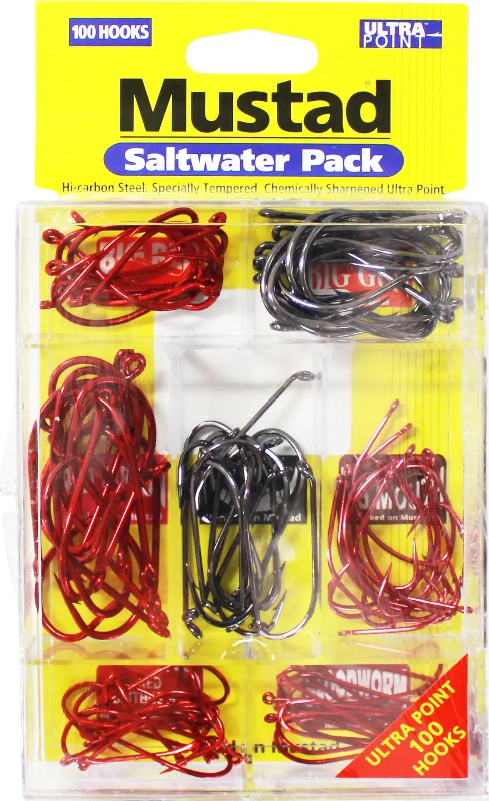 100 Pce Mustad Assorted Chemically Sharpened Saltwater Hook Pack in Tackle Tray - Sports & Outdoor