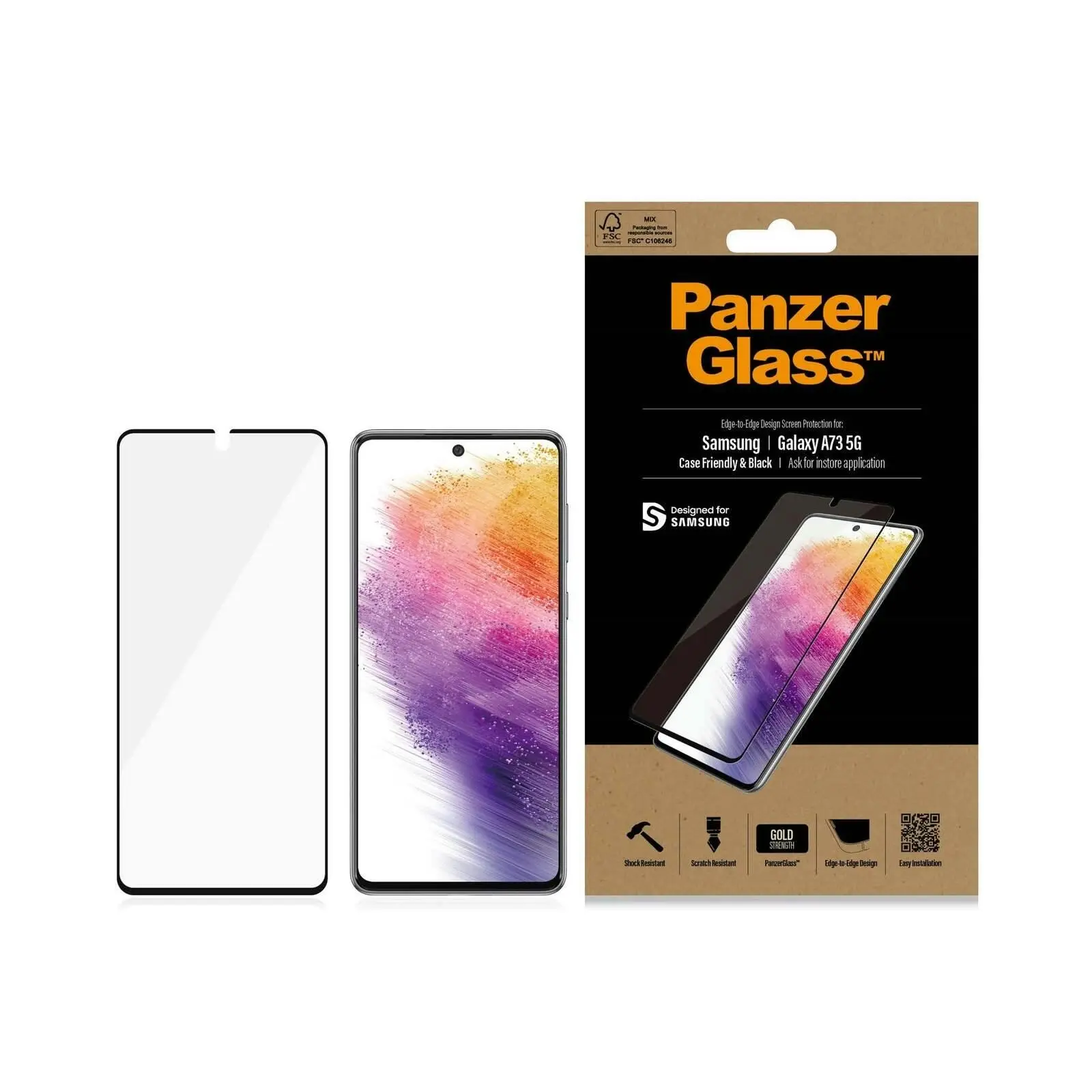 PanzerGlass Case Friendly Screen Protector Shock Cover For Samsung A73 5G Black - Electronics