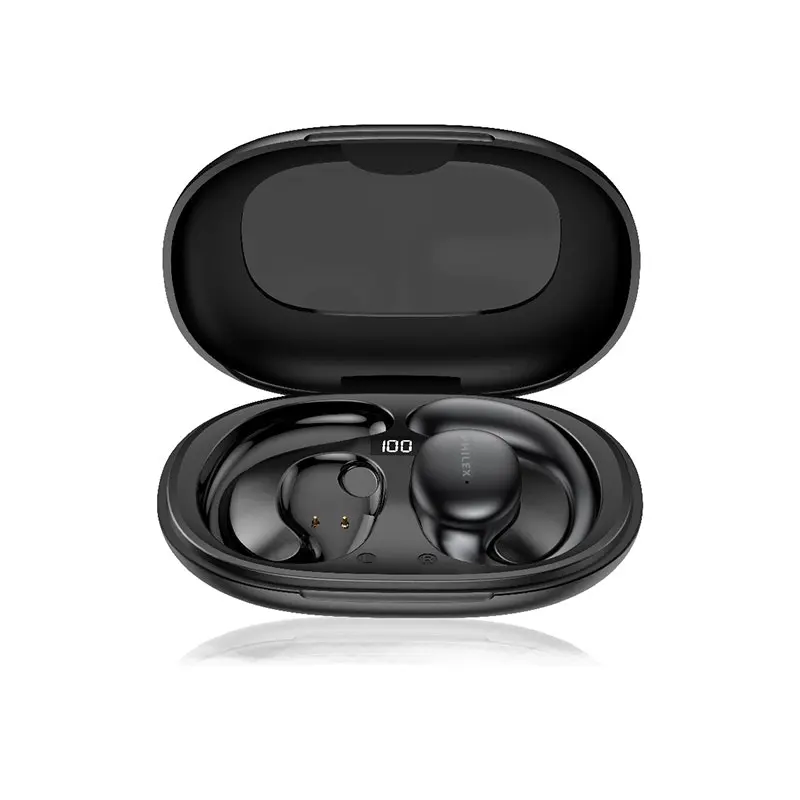 Philex True Wireless Sports Earbuds w/ Ear Hooks And Charging Case 450mAh Black - Electronics