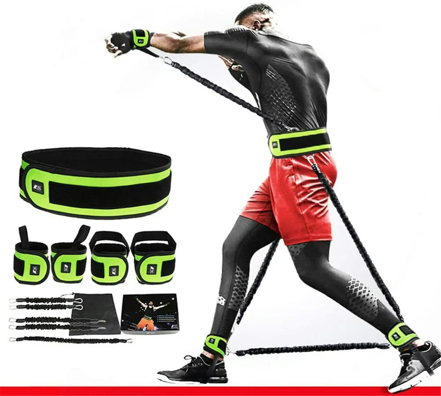 TODO 150lbs Resistance Trainer Band Set Muscle Training Belt Boxing Pilates Ankle Wrist Advanced Bounce Straps - Beauty