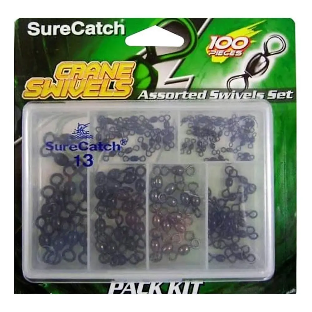 100 x Surecatch Assorted Black Crane Swivels in Fishing Tackle Box - Sports & Outdoor