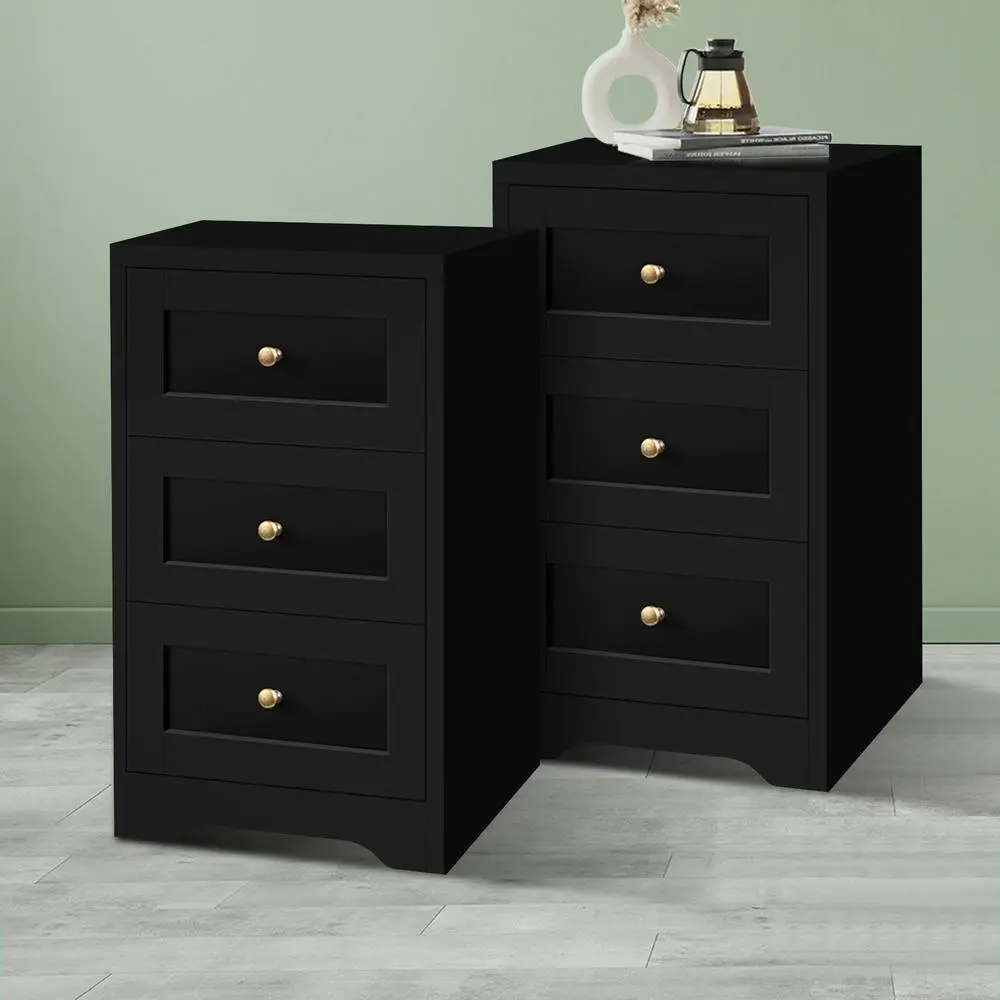 Alfordson 2x Bedside Table Hamptons 3 Drawers - Furniture