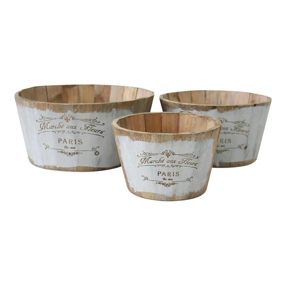 3pc Market 17.5/22/26.5cm MDF Barrel Planters Set Home/Garden Plant Holder Round - Home & Garden