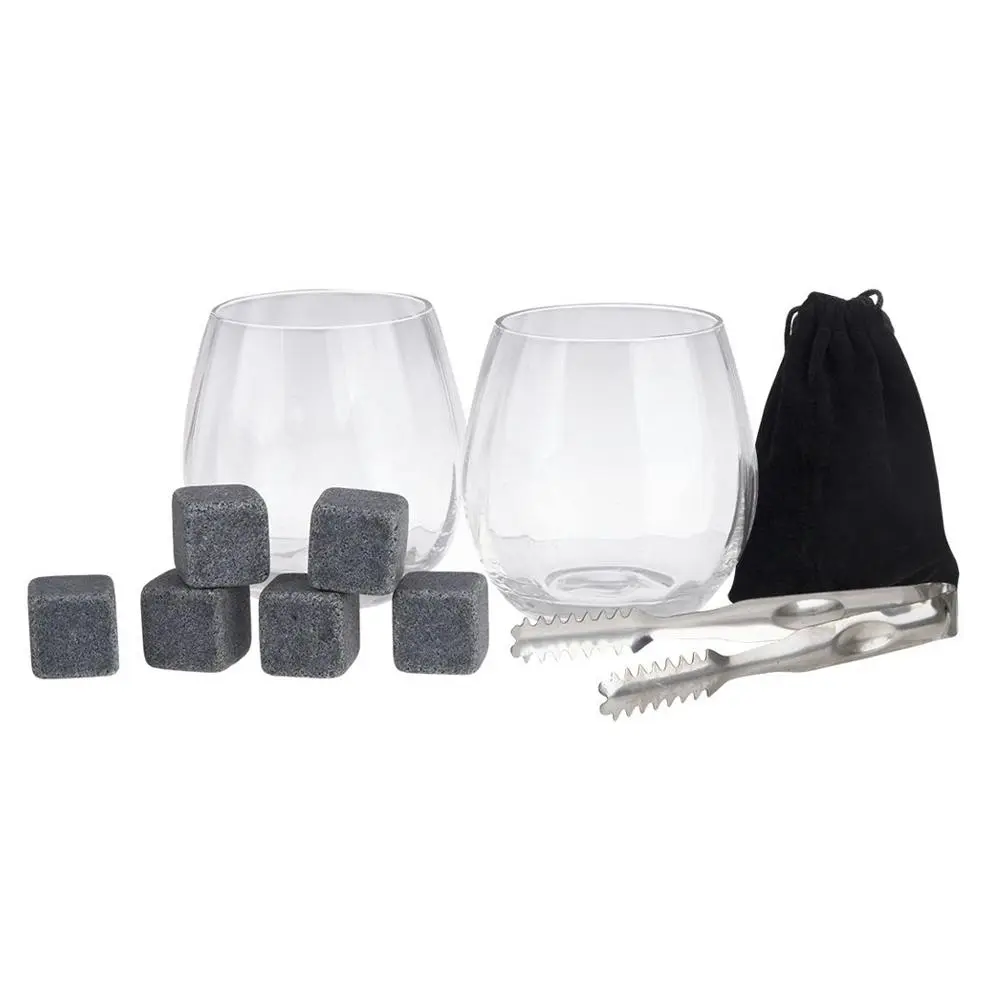 10pc Bartender Gin Cocktail Clear Glasses/Stones/Storage Bag/Tongs Barware Set - Home & Garden
