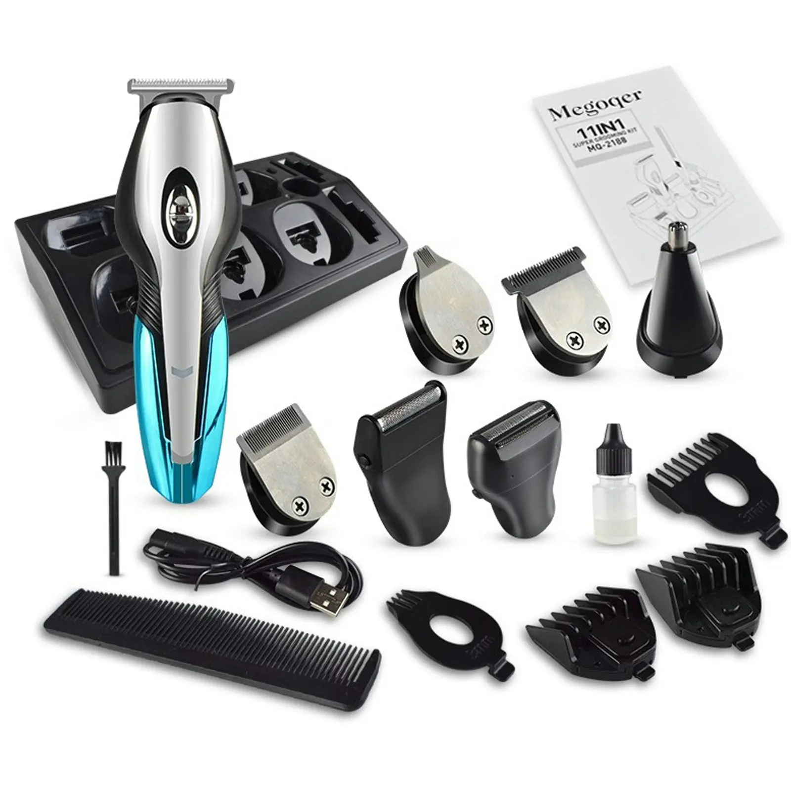 6 in 1 Cordless Beard Trimmer Clipper 600mAh Stainless Steel Blade USB Charge - Beauty