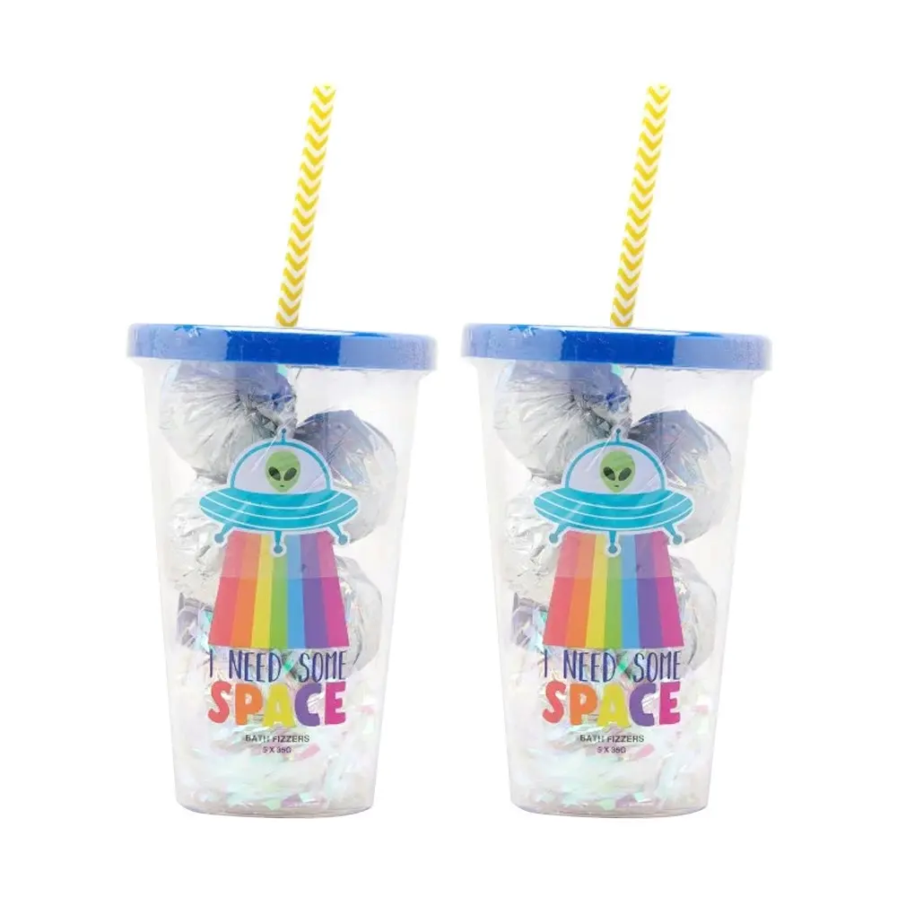 2x I Need Some Space Kids/Adults Bath Bomb Fizzers w/Reusable Drinking Cup 3y+ - Beauty