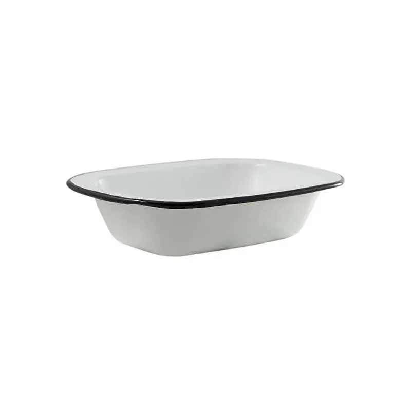 Urban Style Enamelware 24cm Pie Dish Rectangle Snack Container w/Black Rim White - Home & Garden