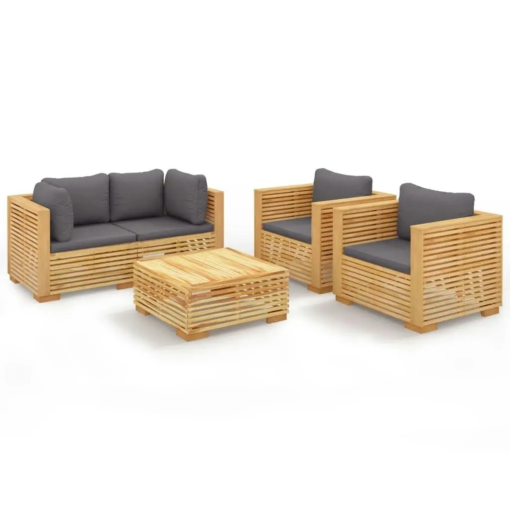 5 Piece Garden Lounge Set with Cushions Solid Wood Teak 3100870 - Furniture