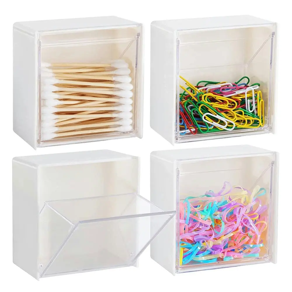 4 Pack Wall Mounted Holder Canisters For Cotton Swab And Clips With Lid - Home & Garden