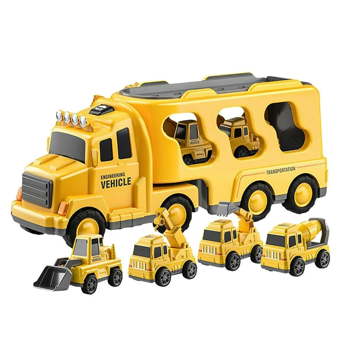 Ausway 5 In 1 Truck Toy Car Set Toddler Construction Model Friction Power Carrier Excavator Crane Mixer Dumper Drill kids - Toys & Games