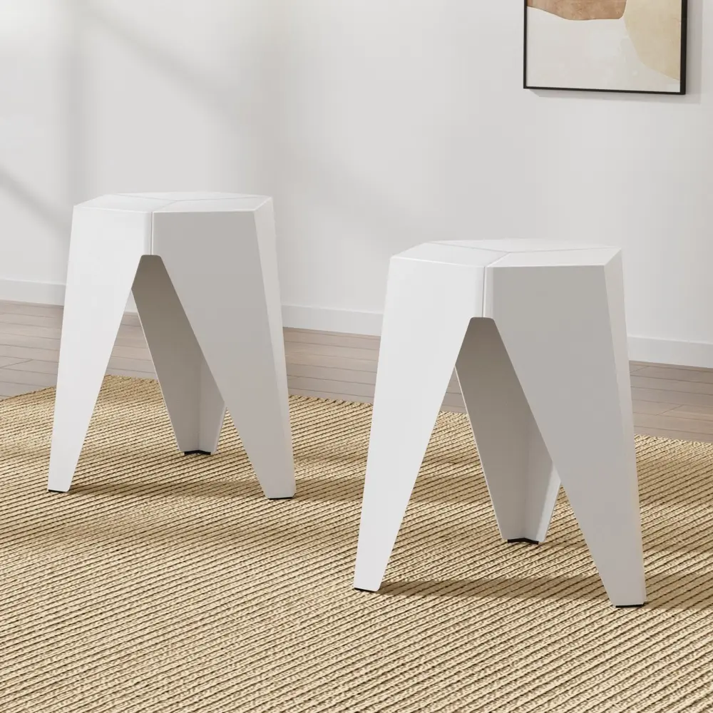 Artiss 2x Bar Stools Puzzle Plastic Foot Stool White - Furniture