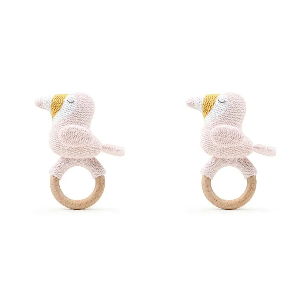 2x The Peanutshell Toucan Wood Ring Teether 13cm Baby Teething Animal Toy PNK 0+