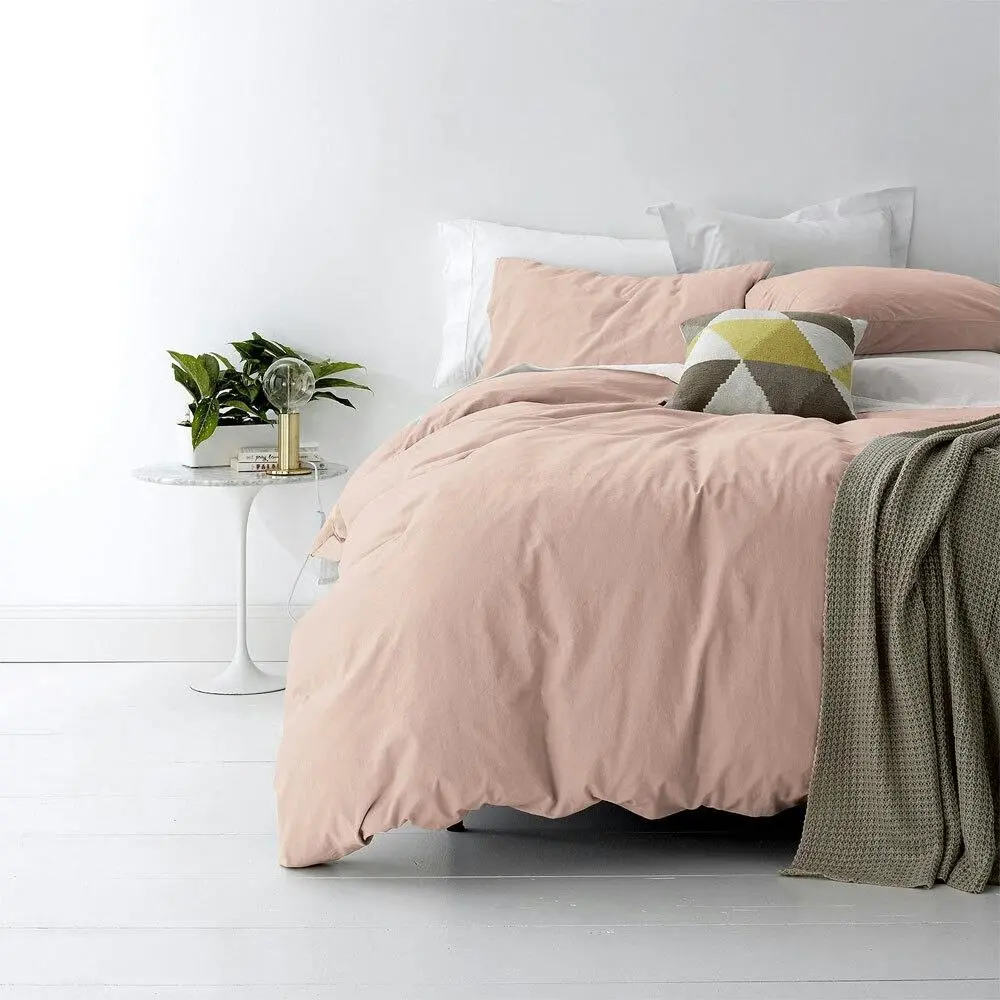 Park Avenue Queen Bed Quilt Cover Set 100% Cotton European Vintage Washed Blush - Home & Garden