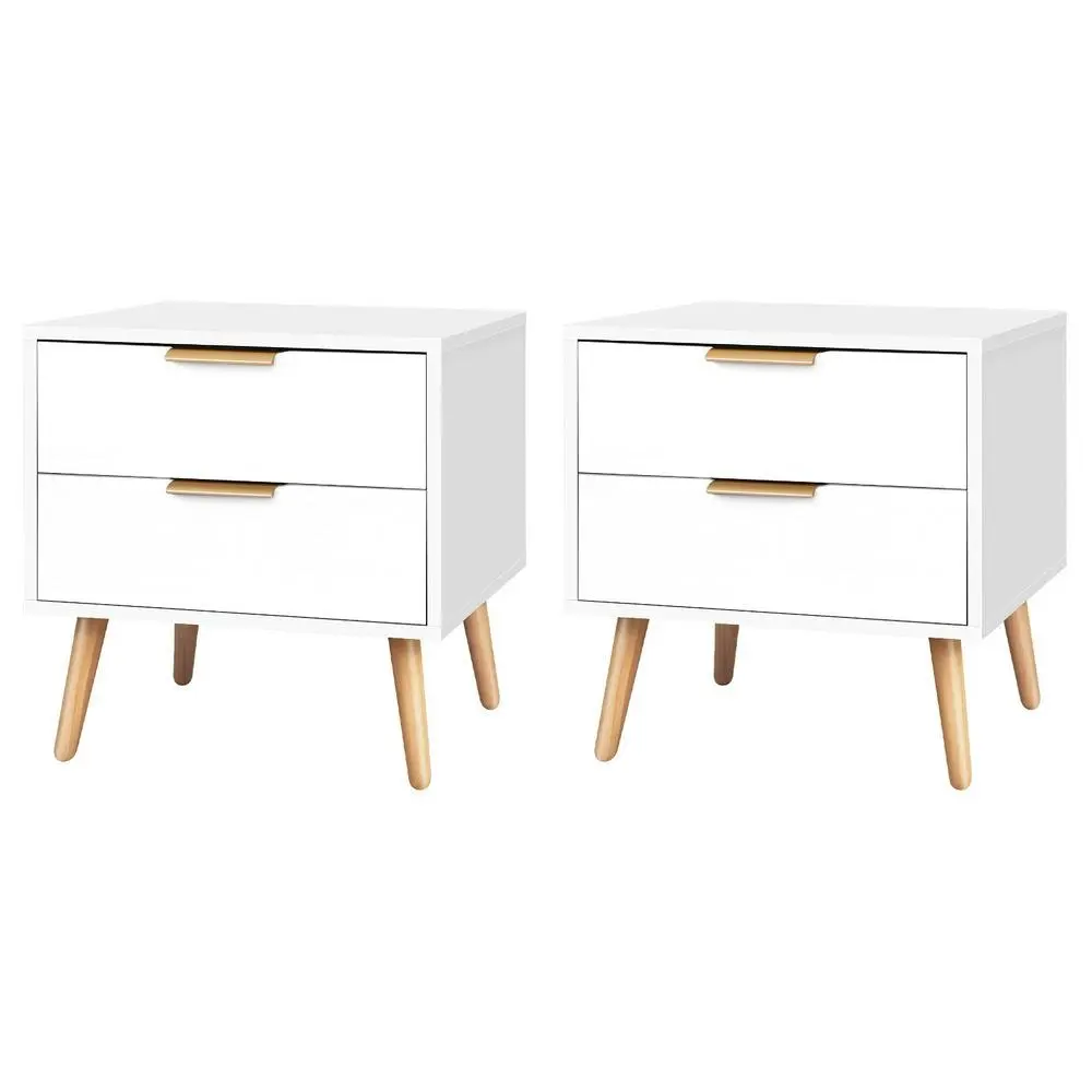Alfordson 2x Bedside Table Scandinavian White - Furniture