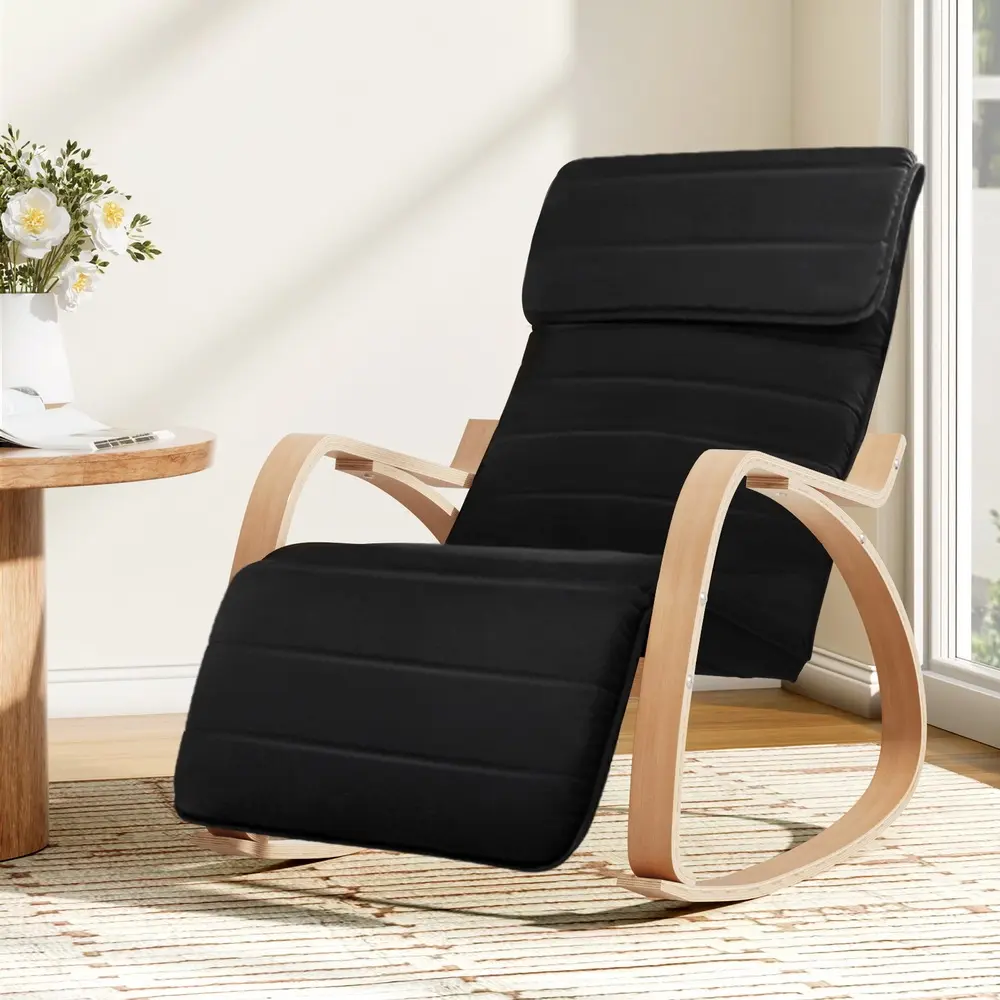 Artiss Rocking Armchair Footrest Nursing Black Afton - Furniture