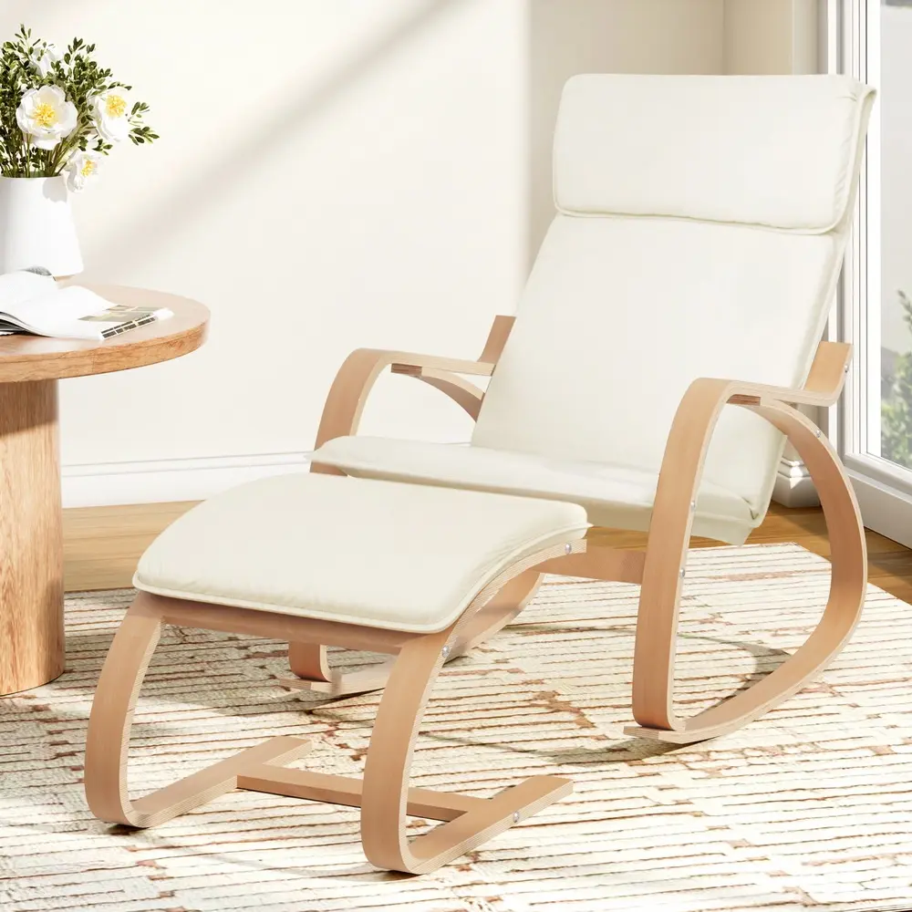 Artiss Rocking Armchair Footstool Bentwood Beige - Over 40% off Living Room Furniture